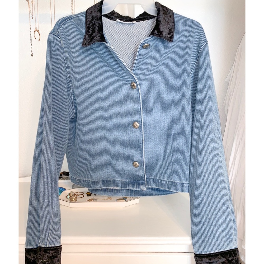 Vintage Denim Jacket with Black Accents